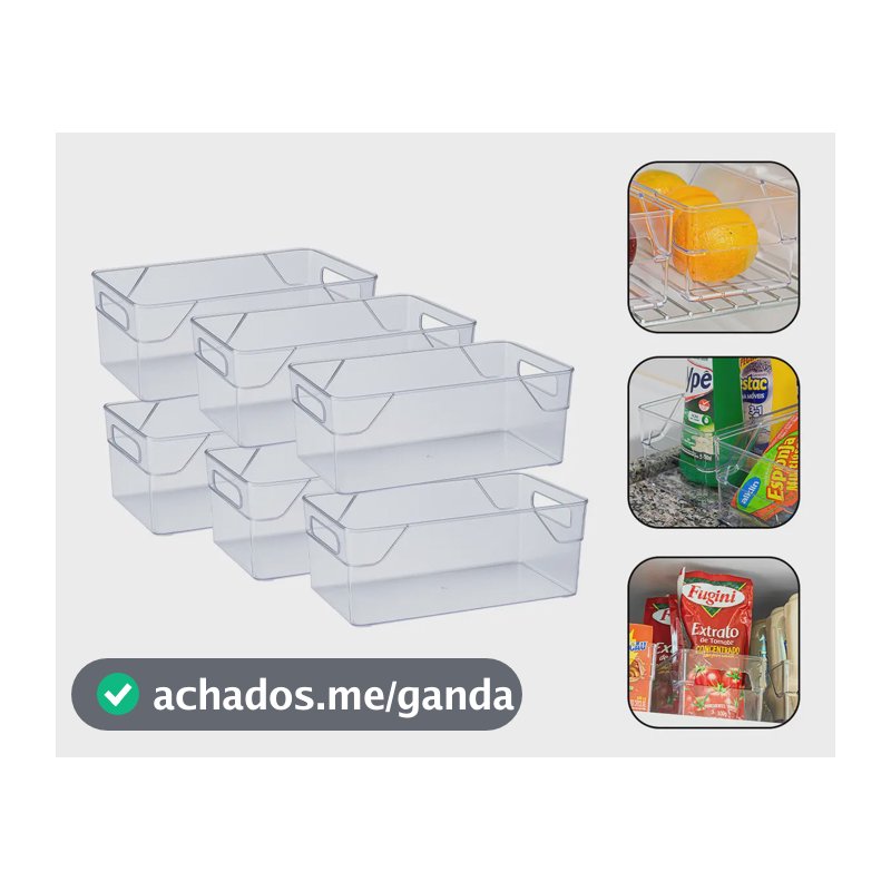 Kit 6 Organizadores Acrílico Multiuso Geladeira Armário Cozinha Despensa Gavetas Casa