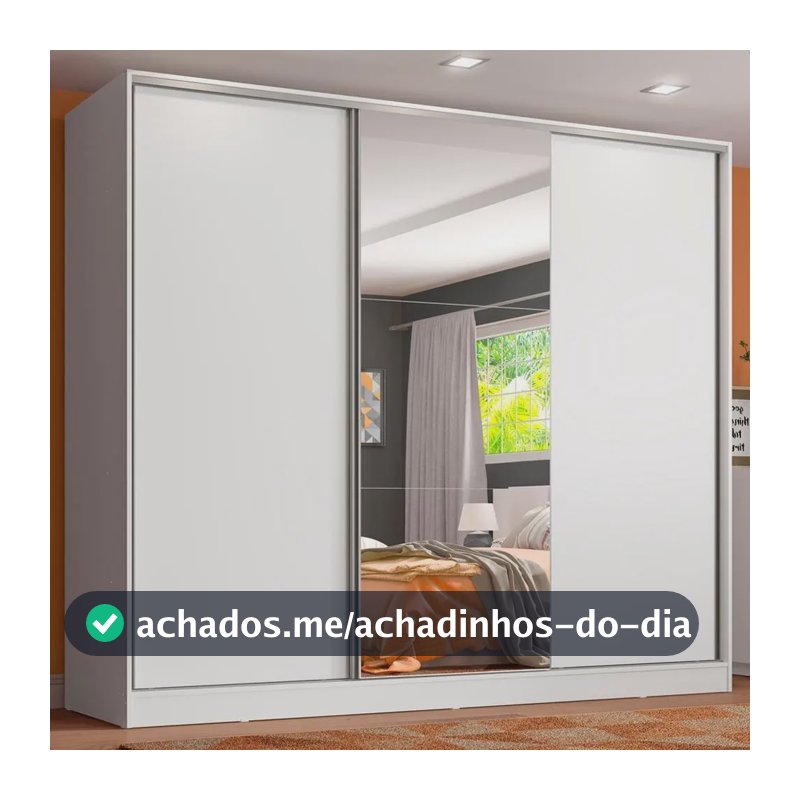 Guarda Roupa Juvenil 100% Mdf Madesa Kevin 3 Portas Espelho Cor Branco XB1063091E
