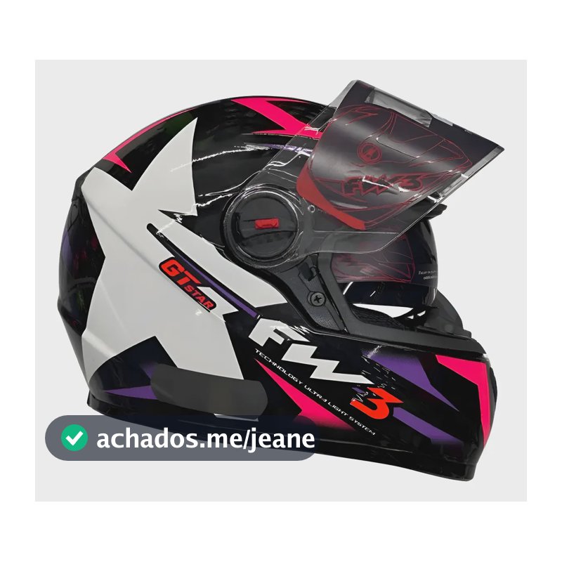 Capacete Integral FW3 GTX Estrela Preto, Lilás e Rosa 56