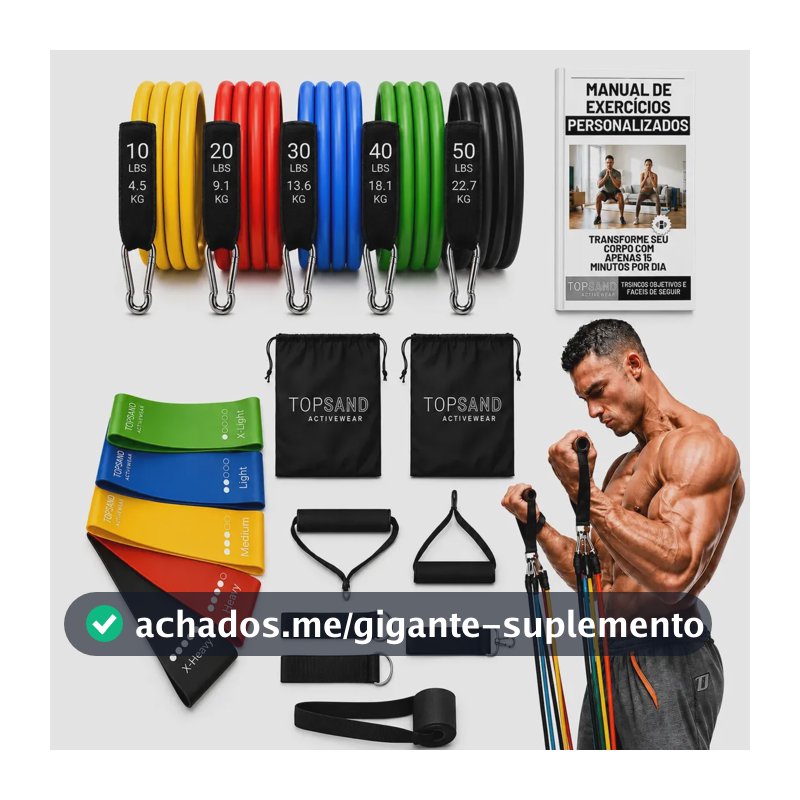 Kit 18 Itens Esportivos Para Treino Em Casa Academia Fitness Funcional Com Elásticos Extensor Puxadores Faixas Elásticas Mini Band P/ Exercícios Ginástica Fisioterapia - Topsand Activewear