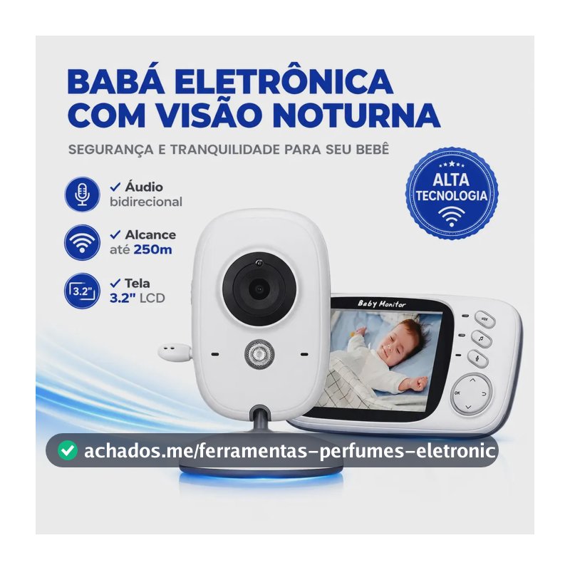 Babá Eletrônica Baby Monitor VB603 Sem Fio Visão Noturna Áudio Bidirecional LCD 3.2 VOX Sensor Temperatura - DDM Leds