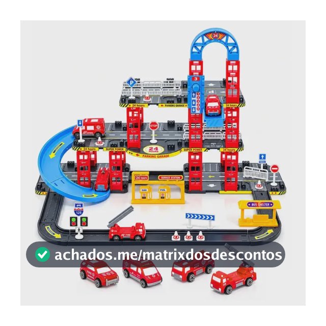Pista De Carrinhos Bombeiros Brinquedo Infantil Corrida Vermelho
