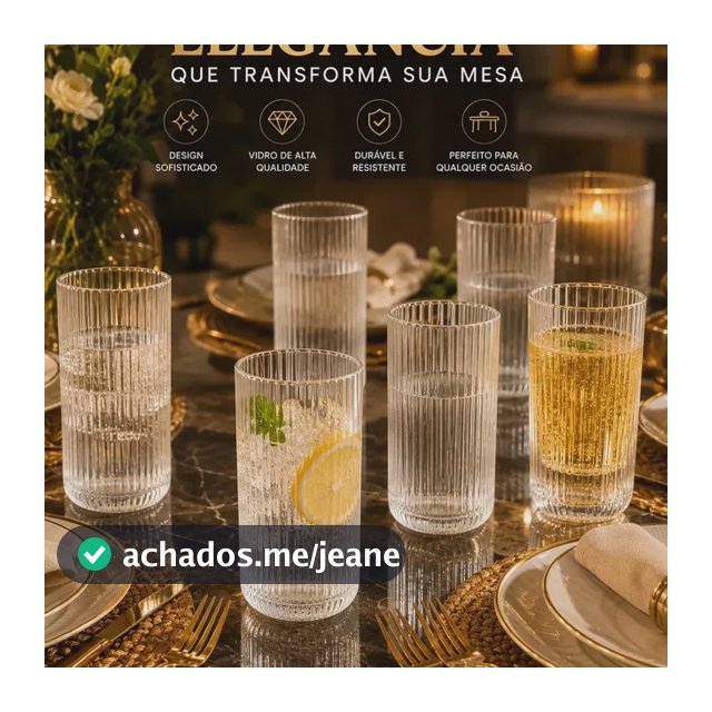 Jogo 6 Copos Vidro Canelado 450ml Grande Premium Água Suco Refrigerante Whisky Gin Drinks Coquetel Cerveja Long Drink Moderno Elegante Mesa Posta Cozinha Restaurante Bar Pétalas Douradas