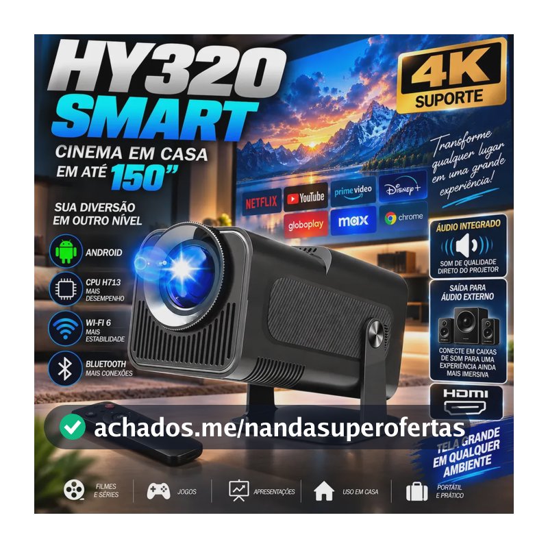 Projetor Vlx Hy320 Mini 4k Wi-fi Preto Bluetooth Android Preto 127/220v