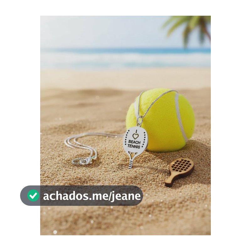 Colar Pingente Raquete I Love Beach Tennis Prata 925 Co45 Prateado