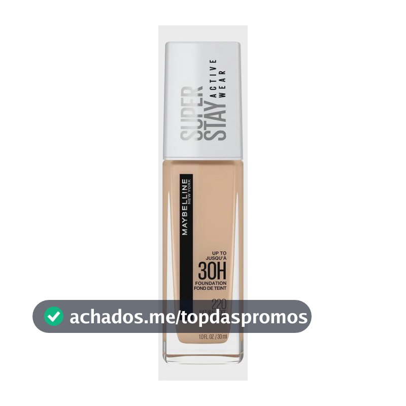 Maybelline NY Base Alta Cobertura Super Stay Active Wear Resistente ao Suor Alta Duração até 30h na Pele, Cor 220 Natural Beige, 30ml