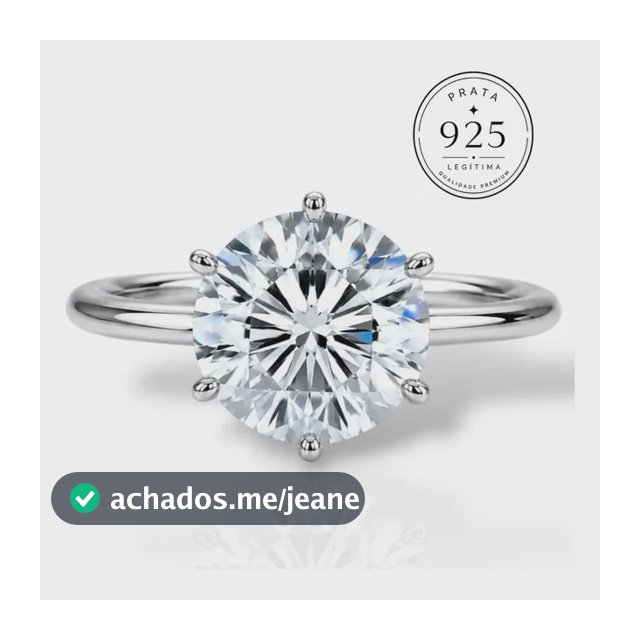 Anel Solitário Vírginia Brilhante Luxo Prata 925