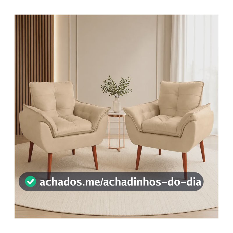 02 Poltrona Decorativa Sala Recepção Quarto Macia Bege