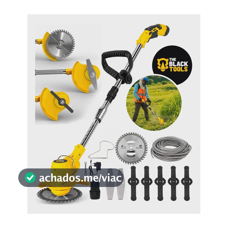 Roçadeira Aparador Grama A Bateria Recarregável 460w Profissional Com Acessórios Tcg12b The Black Tools
