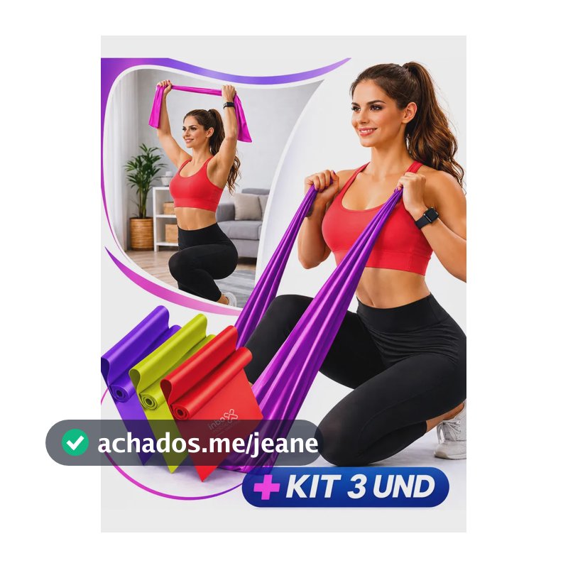 Kit 3 Faixas Elásticas Thera Band Exercício Fisioterapia Alongamento Yoga Pilates Resistência Treino em Casa Inboxmobile