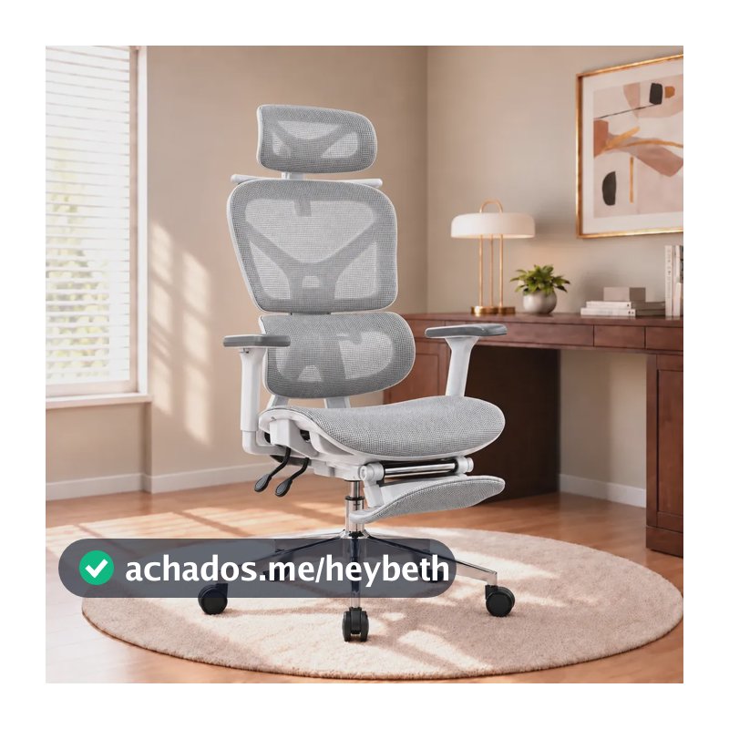 Cadeira de Escritório Presidente Sweet Studio Ergonômica Cinza Com Apoio Lombar e Para Pés