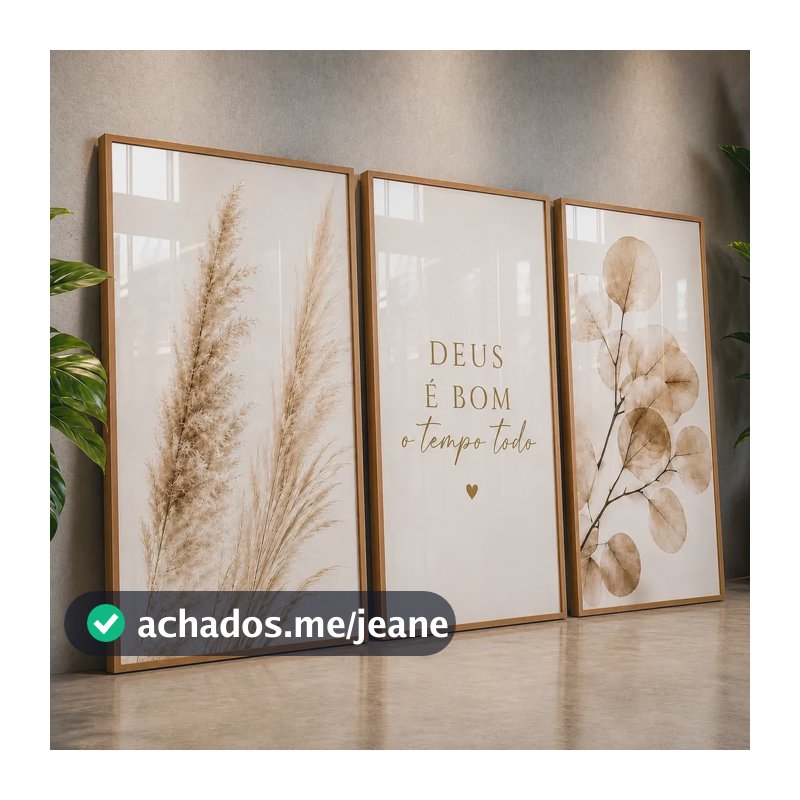 Kit 3 Quadros Religiosos Deus É Bom Fé Sala Quarto Decoração Carvalho