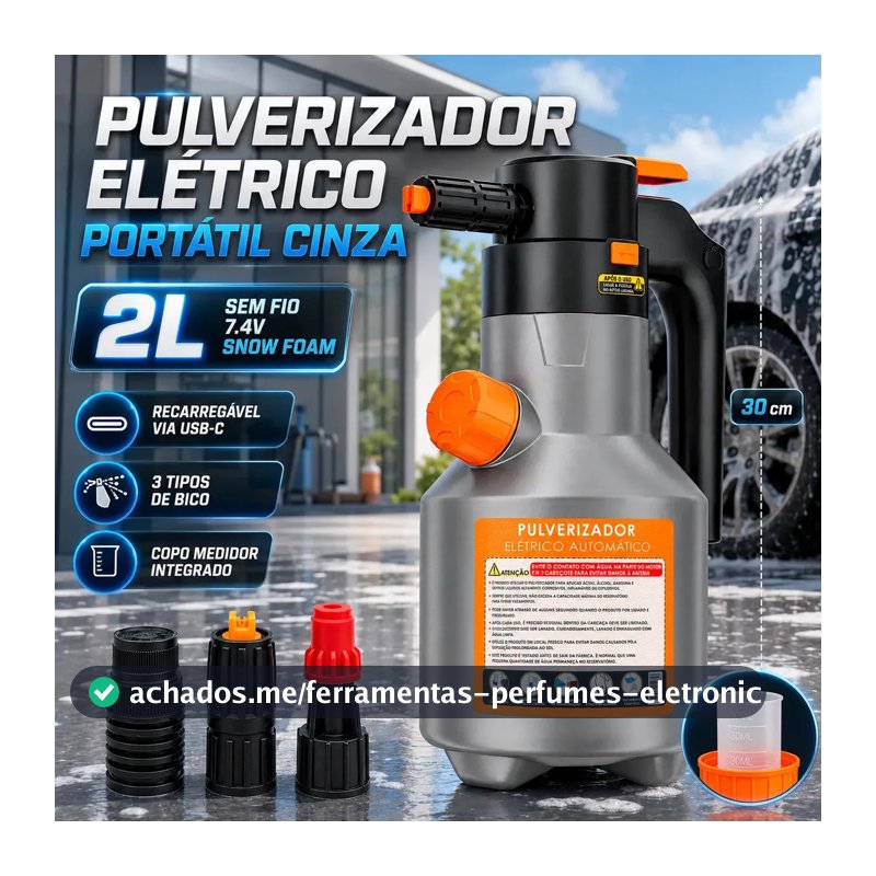 Pulverizador Elétrico de Espuma 2 L para Carro e Moto Com Bateria Recarregável
