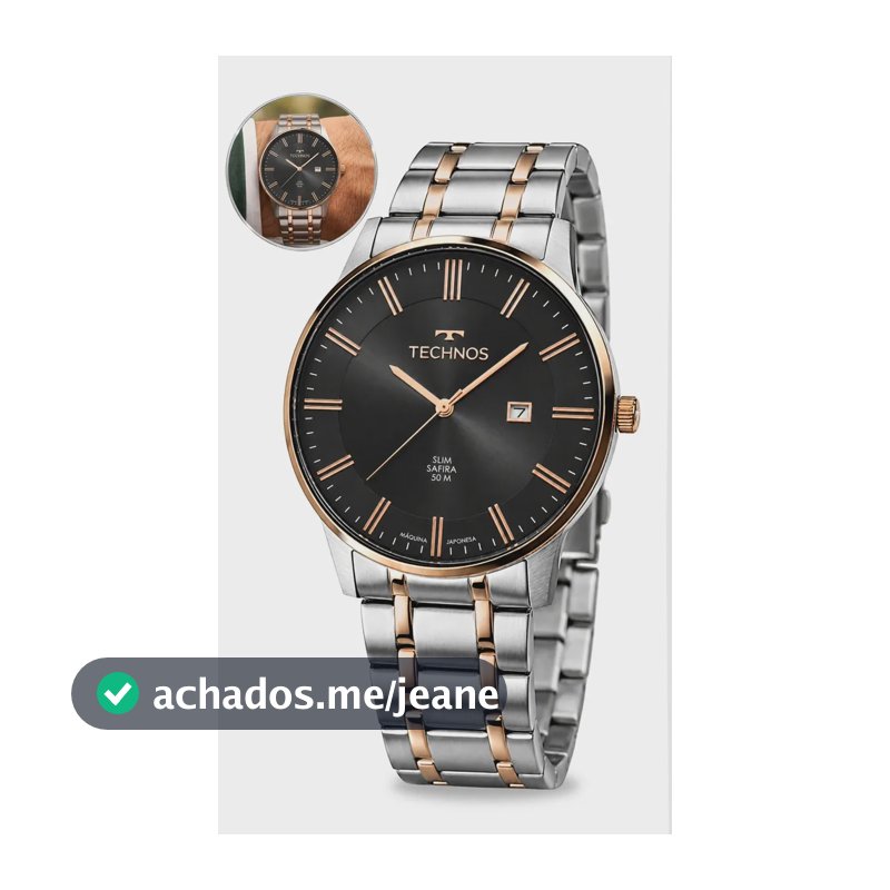 Relógio Technos Masculino Vidro de Safira Analógico Com Calendário Em Aço
