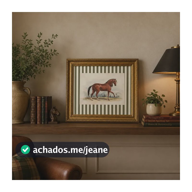 Quadros Decorativo Cavalos Paspatur Moldura Clássica Dourada Verde Dourado