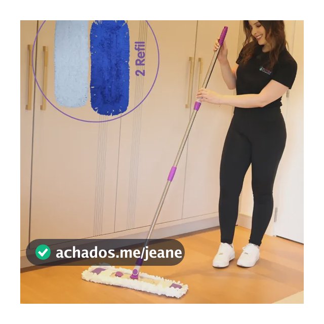 Conjunto Kit Mop Pó Seco 55cm Cabo Inox 1,52mt -  2 Refil Roxo
