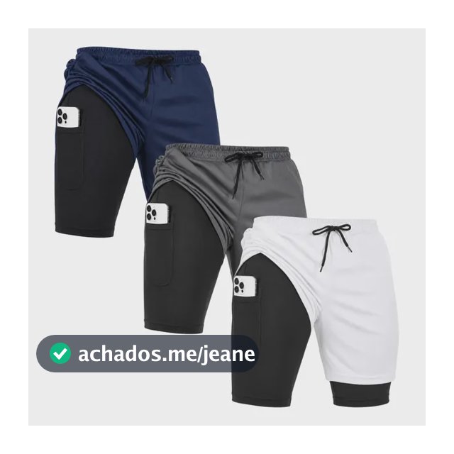 Kit 3 Bermuda 2 Em 1 Short Duplo Academia Corrida Térmico Uv
