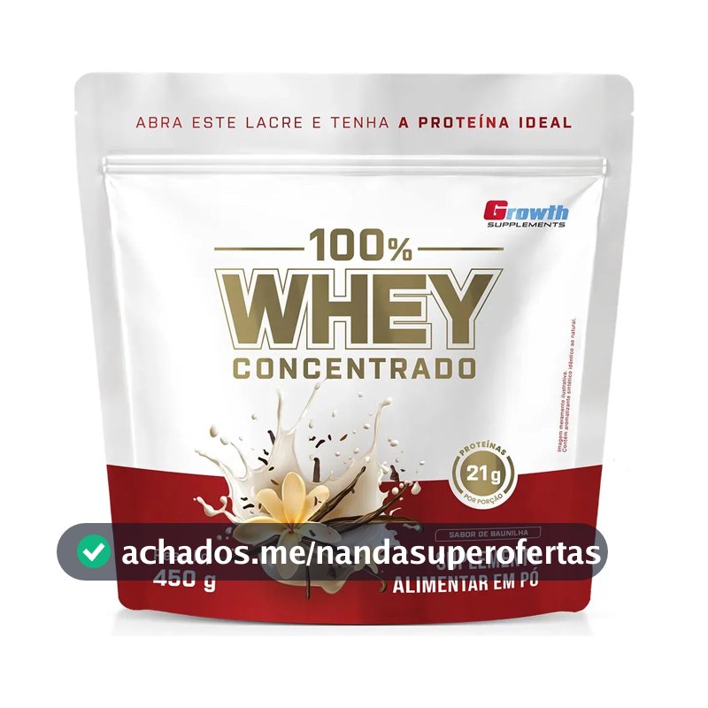 100% Whey Concentrado 450g Growth Supplements Baunilha