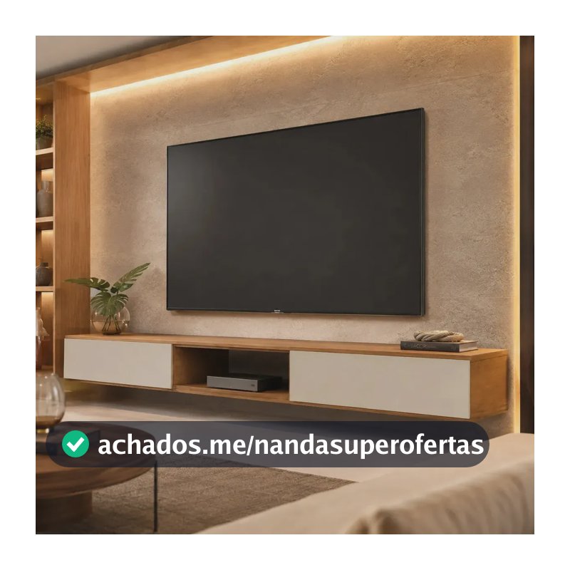 Rack Suspenso Para Tv Ate 72 Polegadas Nicho 1.8 Design Moderno Sala 2 Gavetas Cor Camaru-off White