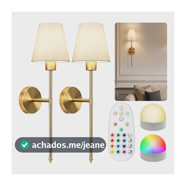 Kit 2 Arandela Dourada Rgb C/5200mah Lâmpadas Recarregáveis 127/220v Dourado