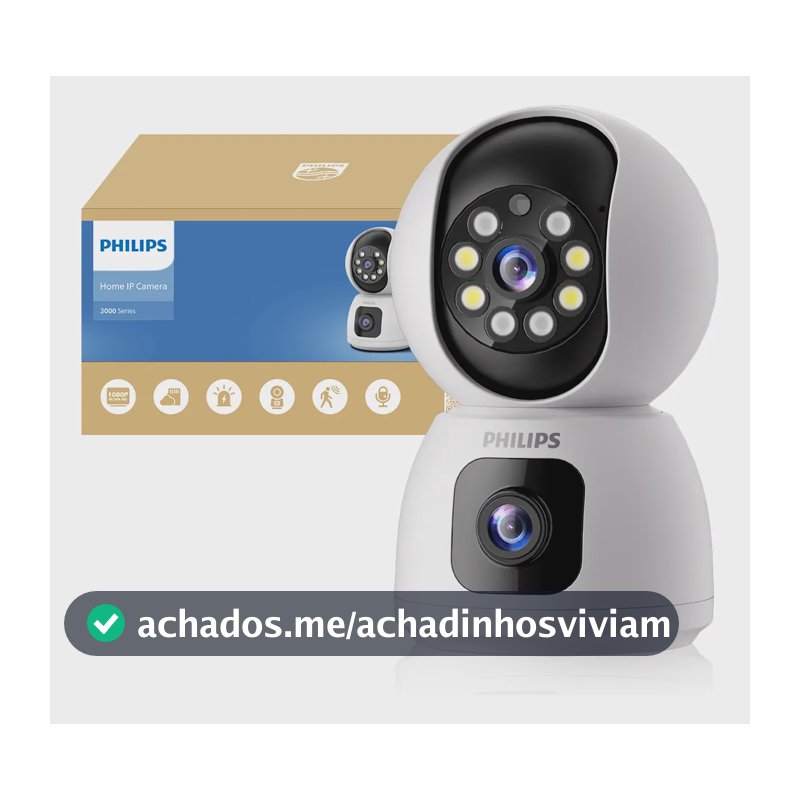 Câmera De Segurança Philips Wifi Dupla Lente Full Hd 2mp Visão Noturna Colorida Infravermelha 360° Ptz Detecção Humana Áudio Bidirecional Monitoramento Remoto App Câmera Interna Ip