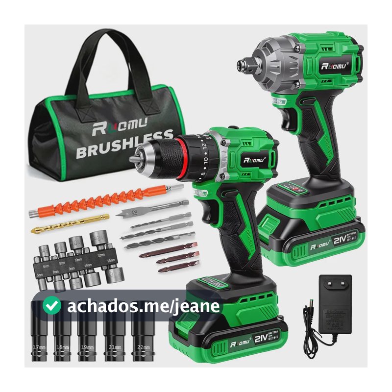 Kit Furadeira De Impacto Chave De Impacto Profissional Brushless 2 Baterias Recarregável