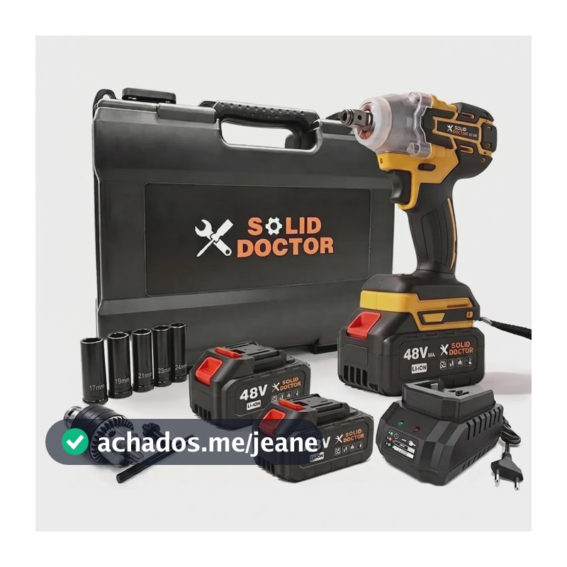 Chave de Impacto 48V Brushless 330Nm 3 em 1 Sem Fio com 2 Baterias e Soquetes 1/2"