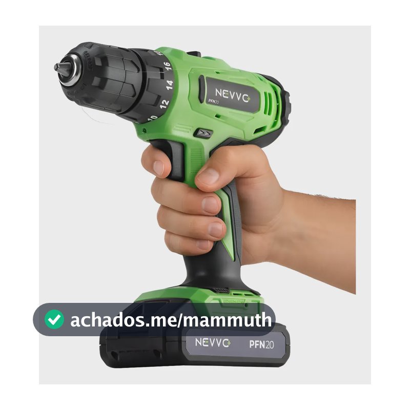 Parafusadeira Furadeira 20v 1400rpm Bivolt Sem Fio Nevvo Verde 20v 50/60 Hz