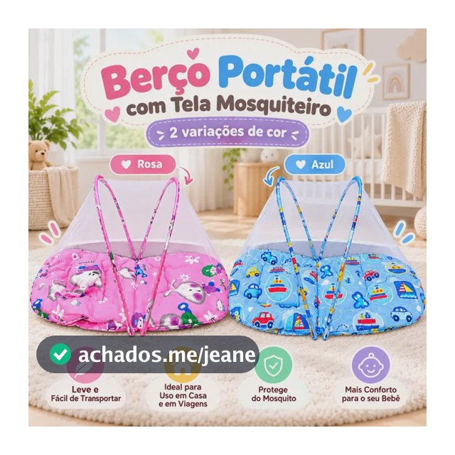 Berço Mosquiteiro Ninho Portátil Acolchoado Bebê Mosqueteiro Azul