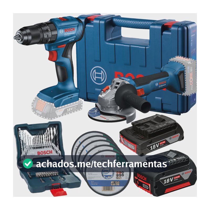 Kit Furadeira Gsb 185 Esmerilhadeira Gws 18v-8 E Brocas Bits