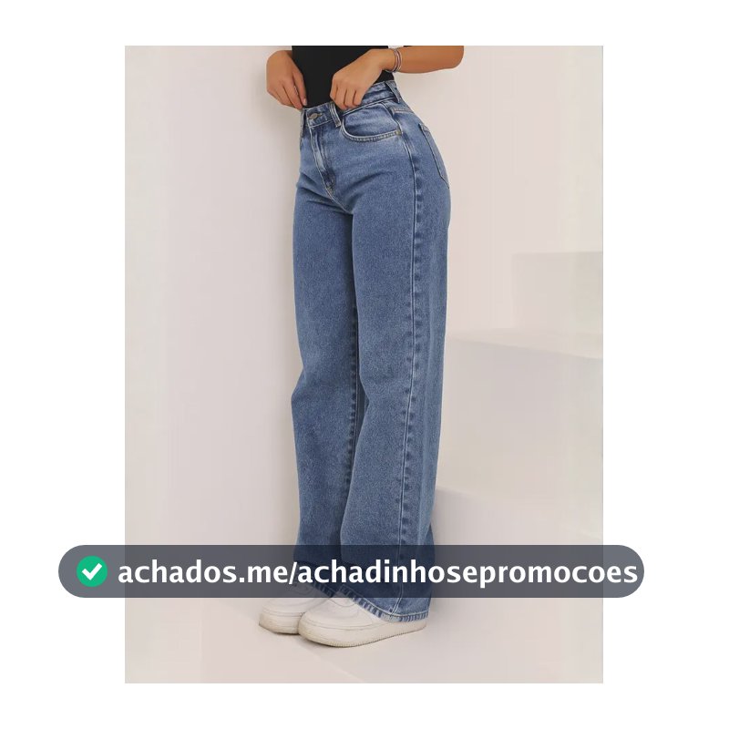 Calça Jeans Wide Leg Feminina Cintura Alta Pantalona Jeans Marmorizado Liso 40
