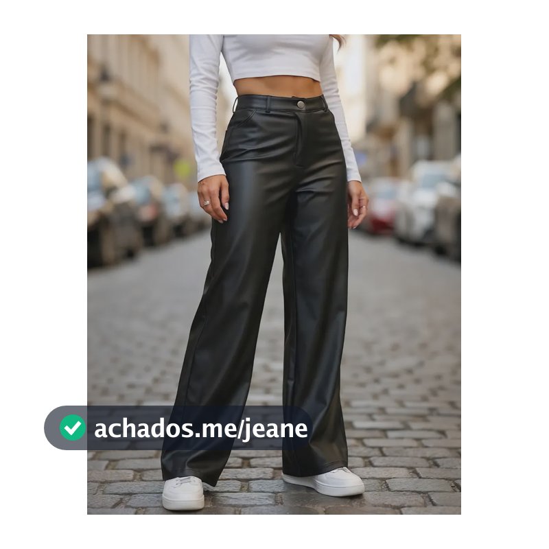 Calça Couro Feminina Wide Leg Cintura Alta Pantalona Premium