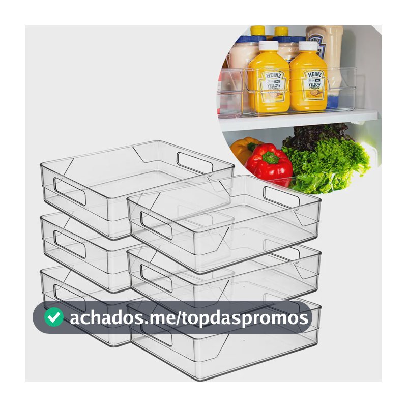Kit 6 Organizadores De Geladeira Cozinha E Despensa Em Acrílico Transparente Para Produtos De Limpeza E Armário