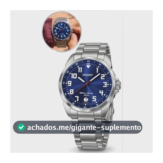 Relógio de pulso Orient Analógico com Correia de aço inoxidável cor prata - Fundo azul