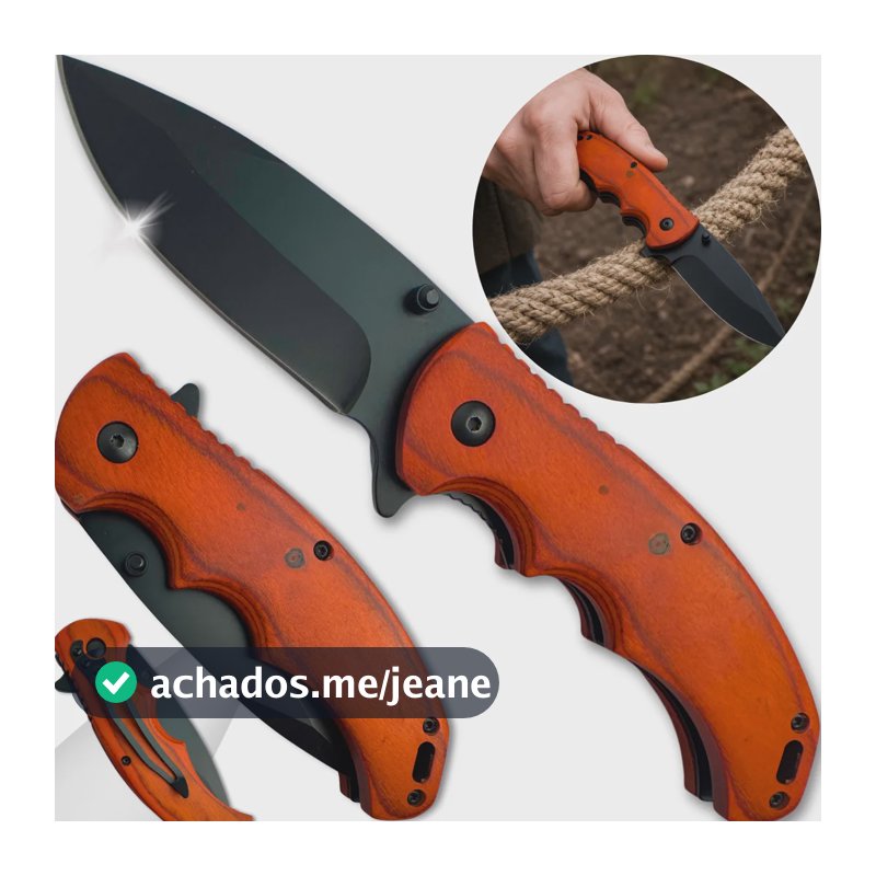 Canivete Semiautomático Aço Black Tático Esportivo Defesa Black Wood