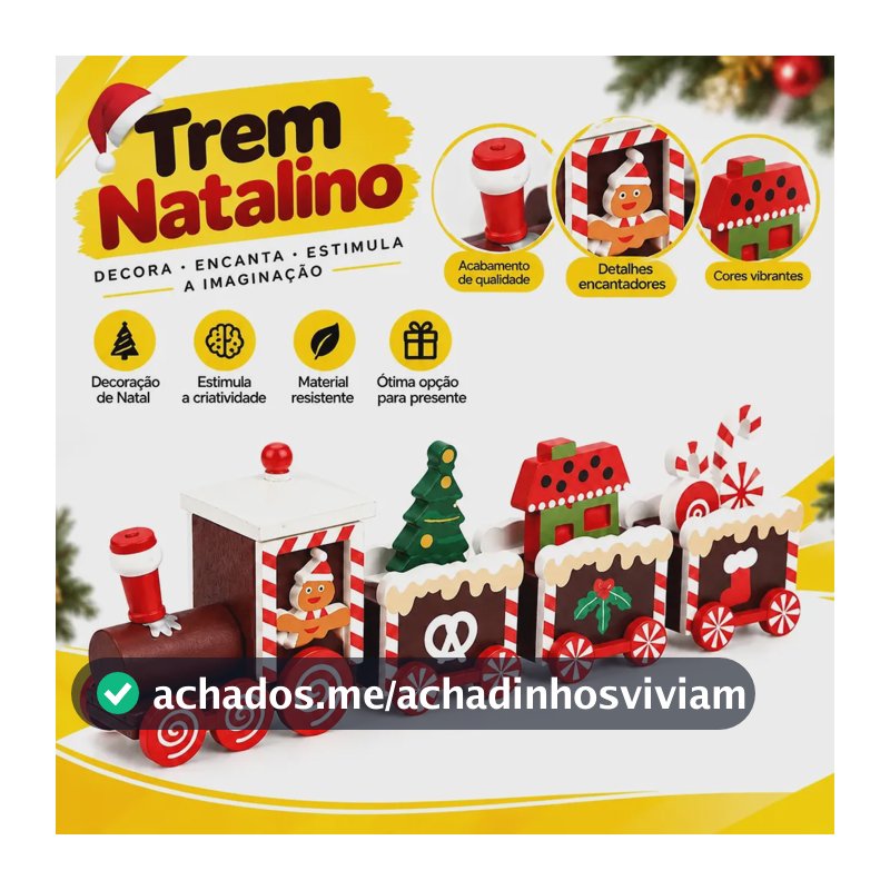 Trem Enfeite Decoração Mesa Arvore De Natal Trenzinho Festa Aleatoria Liso