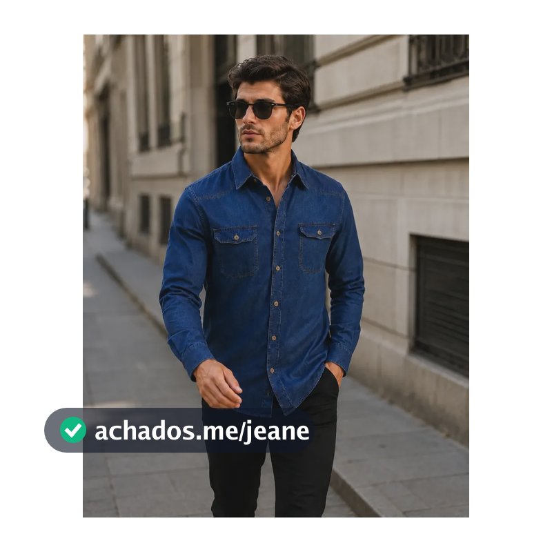 Camisa Jeans Masculina Social Slim Manga Longa Jeans Escuro G