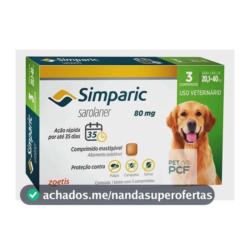 Simparic 20 A 40kg - Antipulgas E Carrapatos (3 Comprimidos)