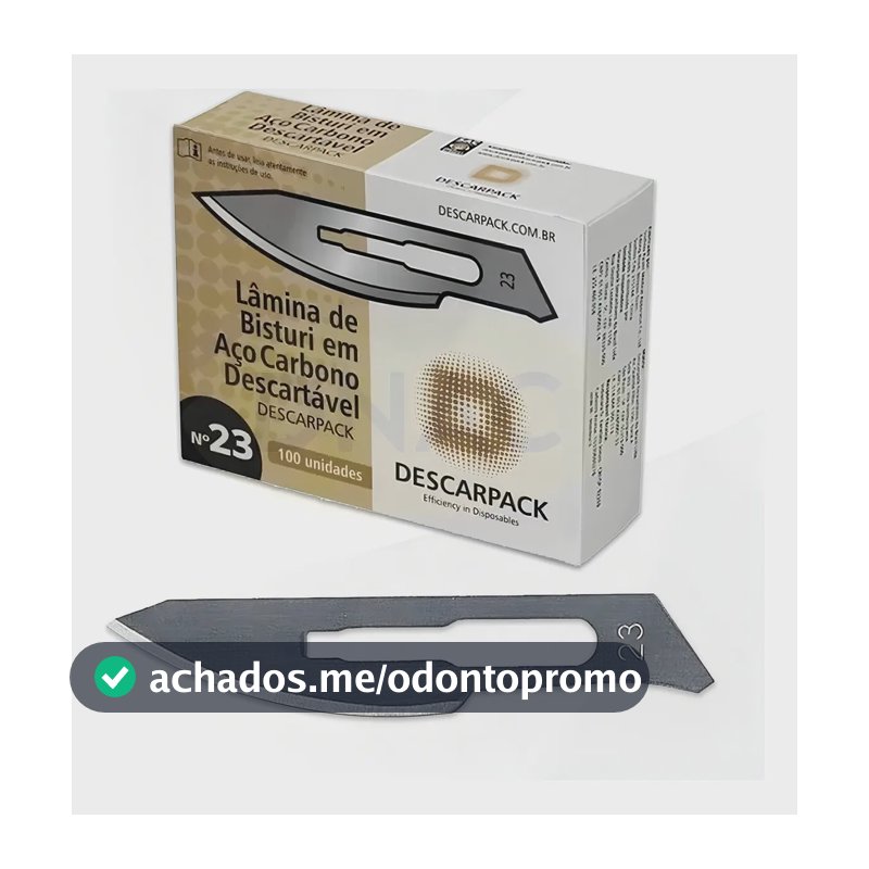 100 Lâminas de Bisturi em aço Carbono, número 23, Descarpack