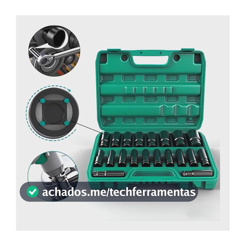 Jogo Soquete Longo Sextavado Impacto 1/2 8 A 32 Mm 20pcs Não Informado