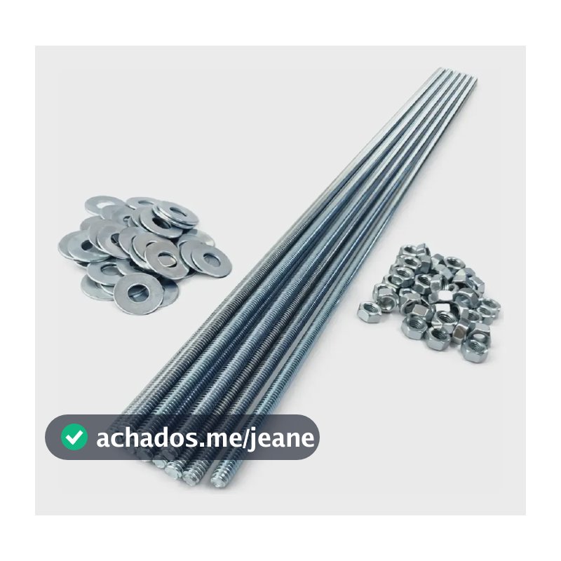Kit 10 Barra Roscada 1/4''x1metro + 100 Porca E 100 Arruela Prateado