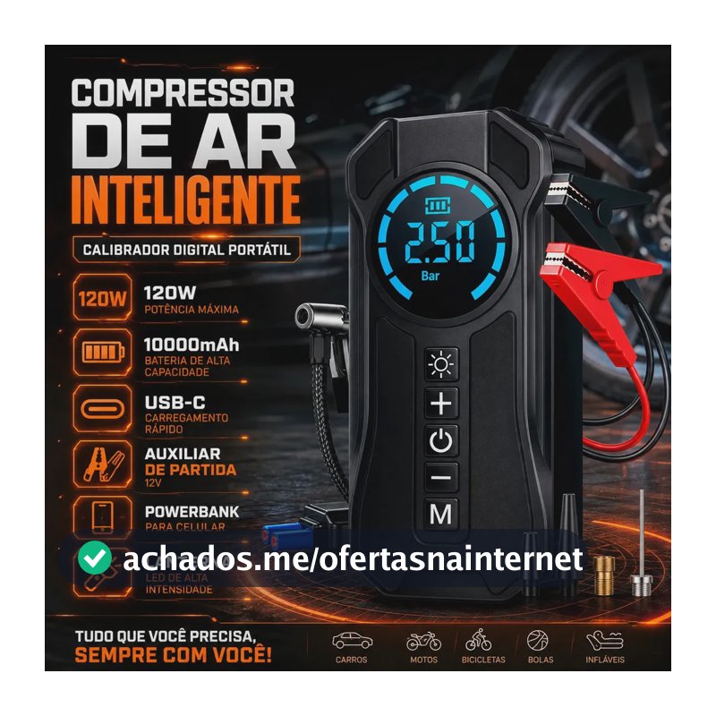 Compressor De Ar Compacto 150 Psi Para Pneus De Portátil Leves Air Pump Auxiliar De Partida Veículos E Powerbank