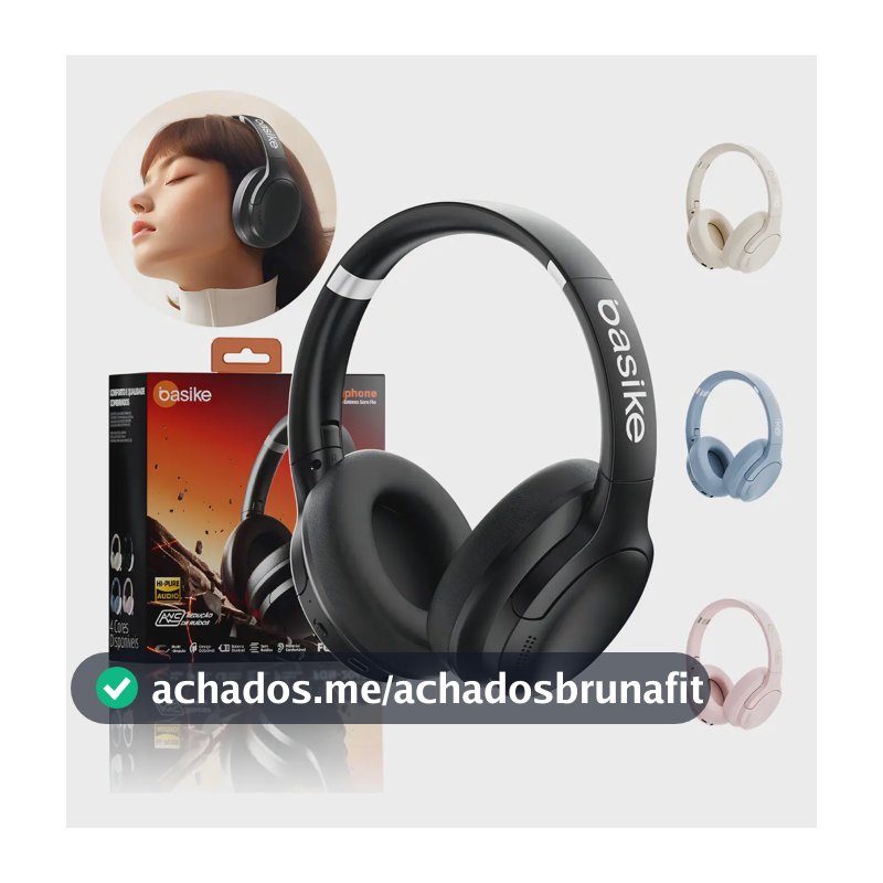 Headset Bluetooth Redução De Ruído Do Anc Hifi Basike Fone de ouvido Headphone Bluetooth5.4 over-ear Sem Fio Com Microfone Até 50h de Bateria