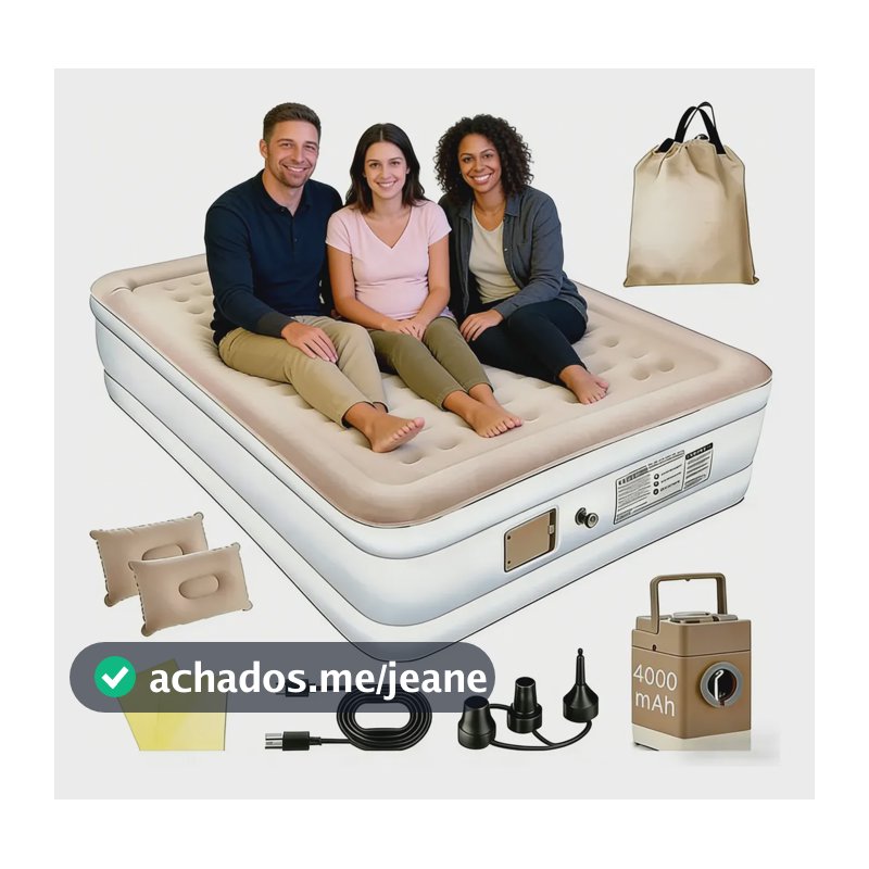 Colchão Inflável Casal Com Inflador Acoplado Multiuso Portát Bege Casal