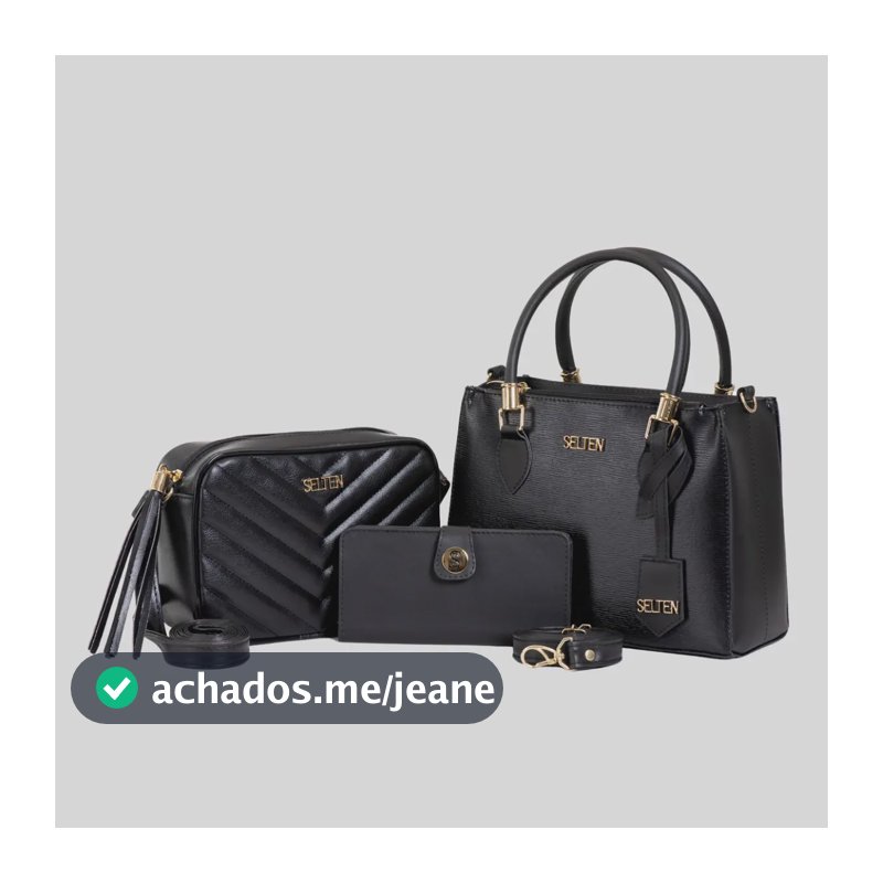 Bolsa Transversal Media E Bolsa Pequena Com Mini Carteira kit bolsas Pretas Selten
