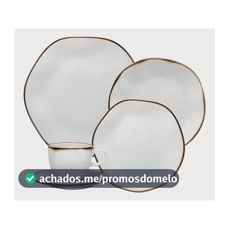 Aparelho De Jantar 30 Peças Ryo Maresia Oxford Porcelana Off White e Marrom