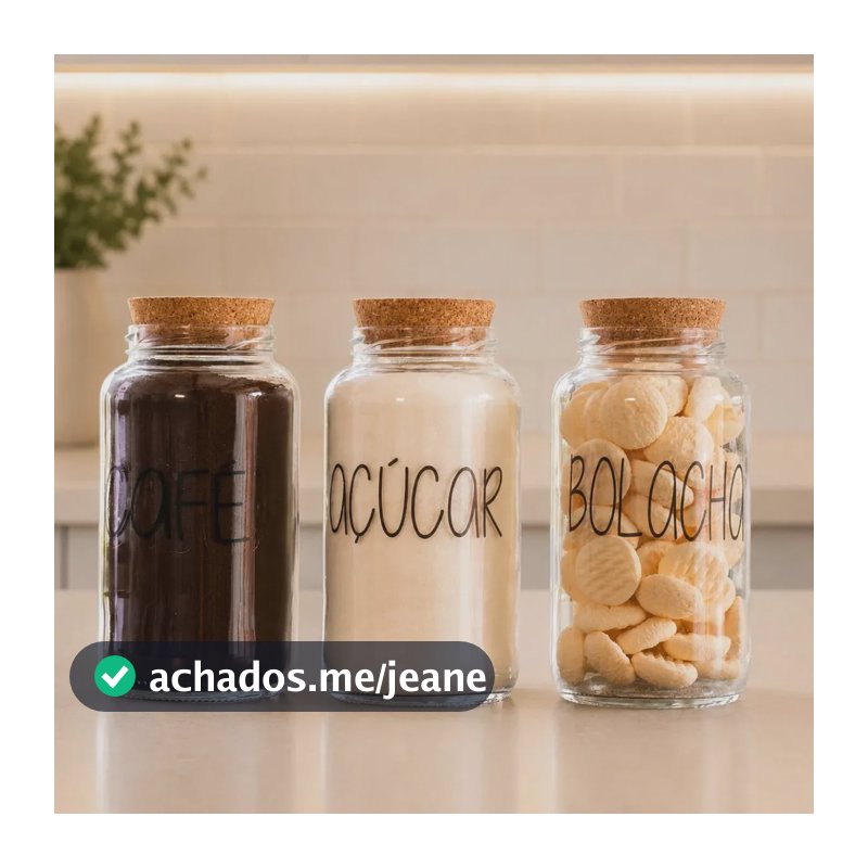 Kit 3 Potes De Vidro 810ml - Tampa De Rolha Cantinho Do Café Cor Café Açúcar Bolacha