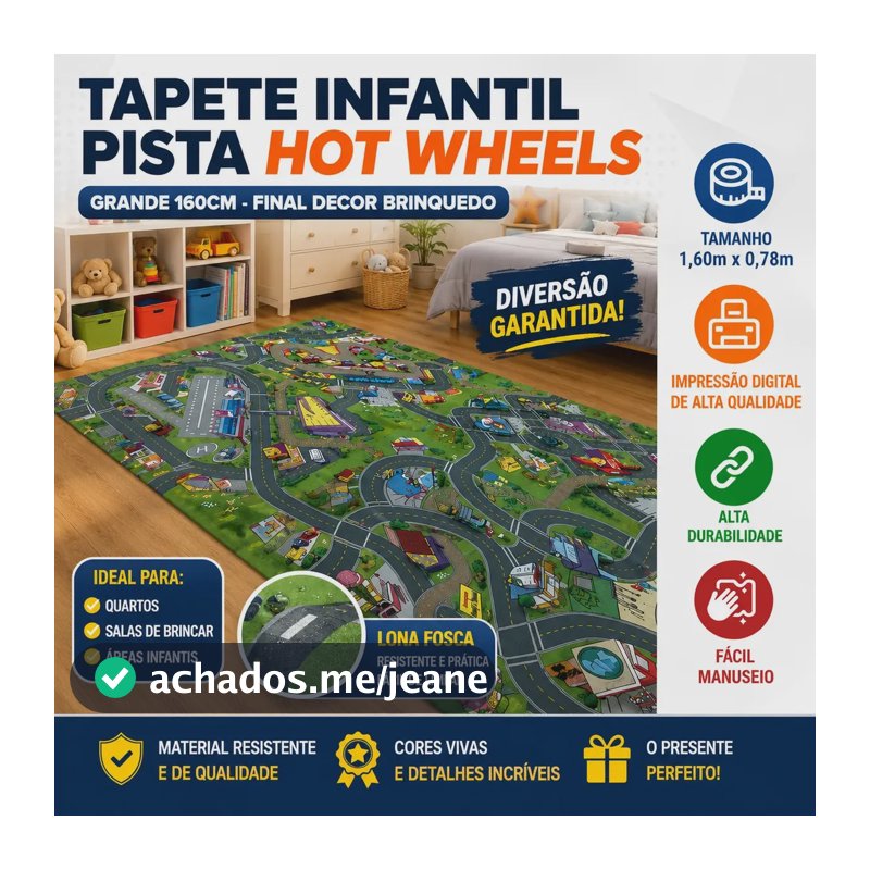 Tapete Infantil Pista Hot Wheels Grande 160cm Final Decor Brinquedo