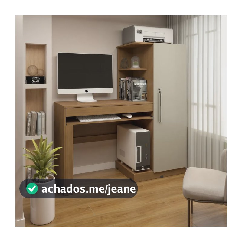 Mesa Para Computador Escrivaninha Com Armário Cinamomo/off White
