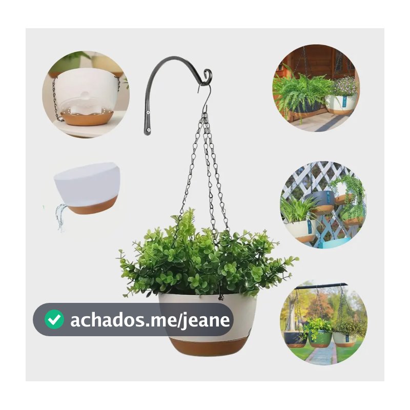 Kit 2 Vaso Supenso Corrente Prato De Pendurar Samambaias Branco Liso